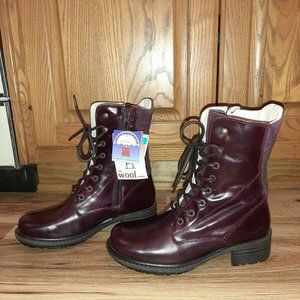 Bos & Co Salem Burgundy Leather Combat Boots